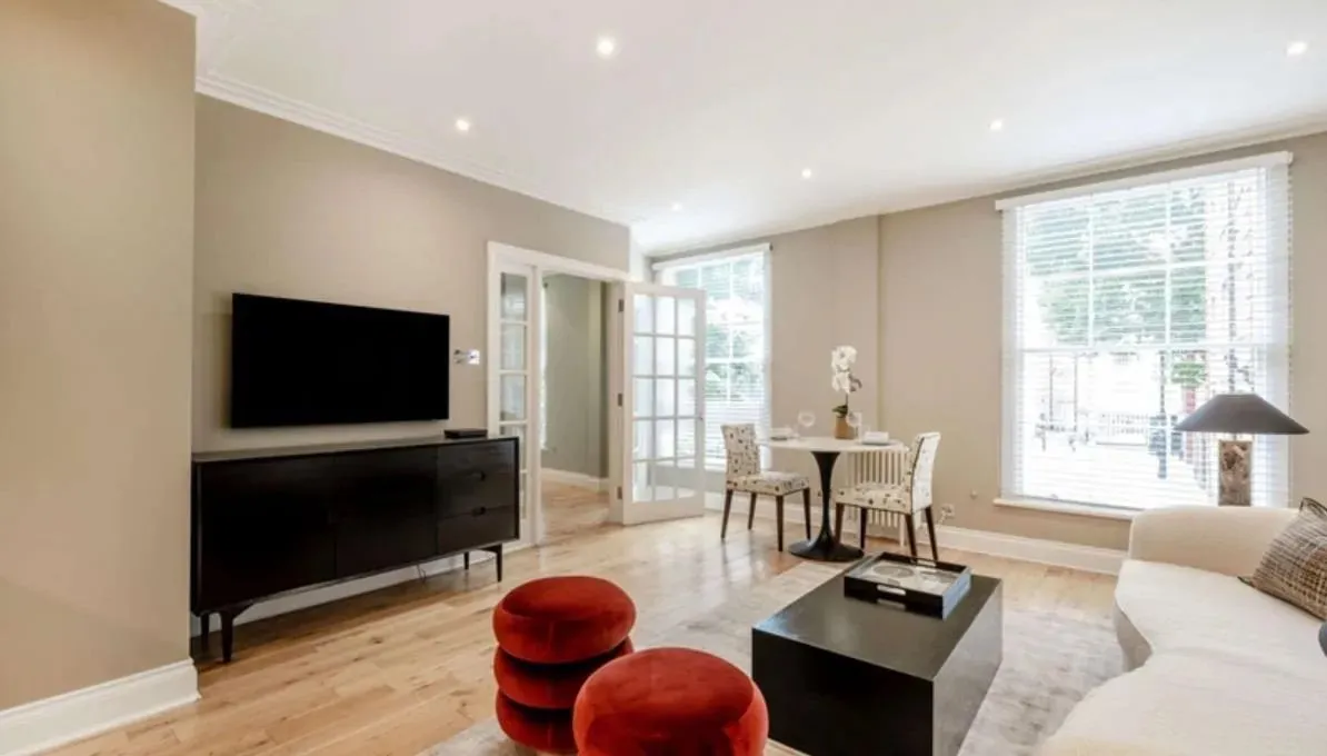Spacious and inviting living area in Three Falcons service apartment